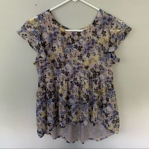 Lucky Brand Short Sleeve Floral Blouse XS